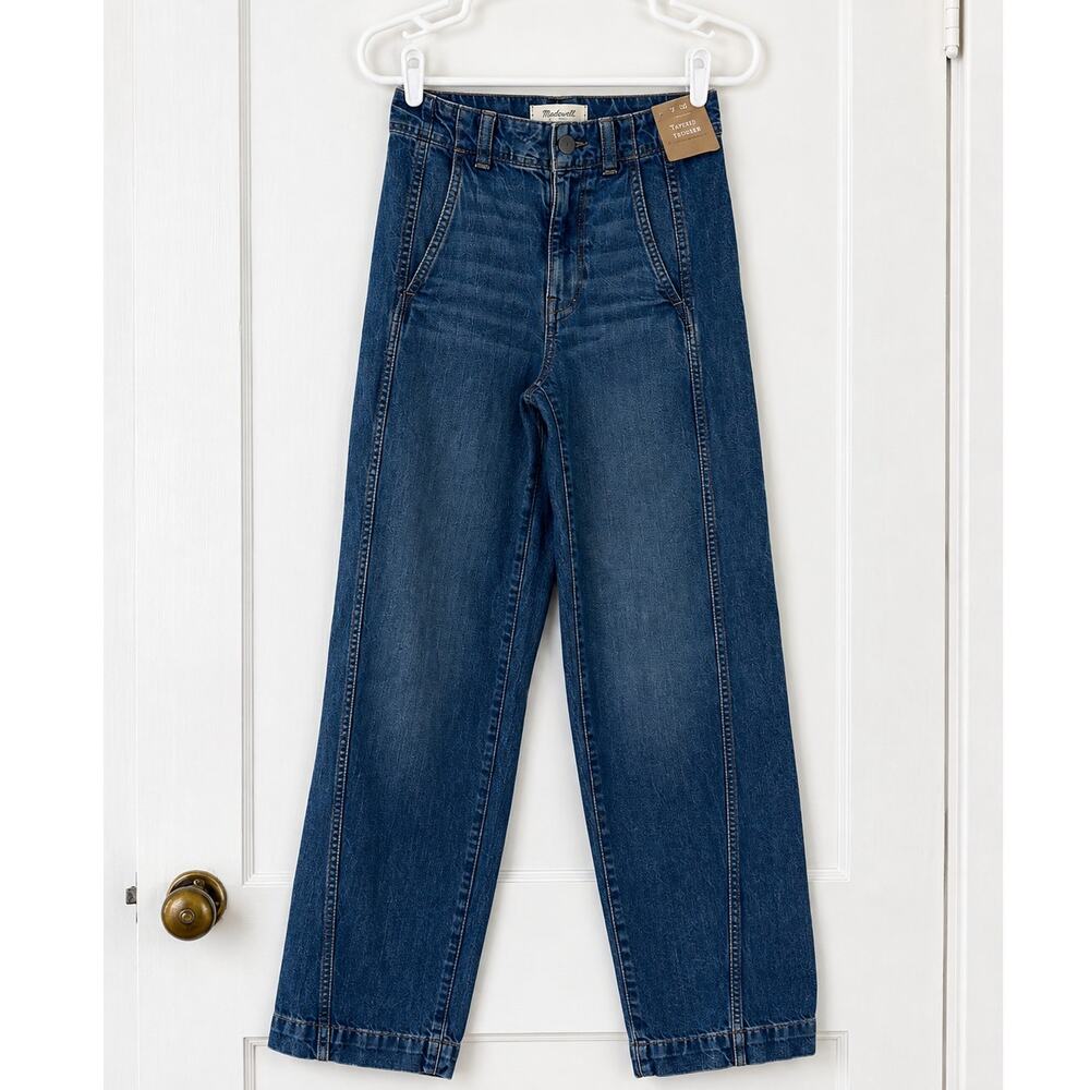 Madewell Tapered Denim Trousers Jeans Size 23 High Rise Seamed NWT $148